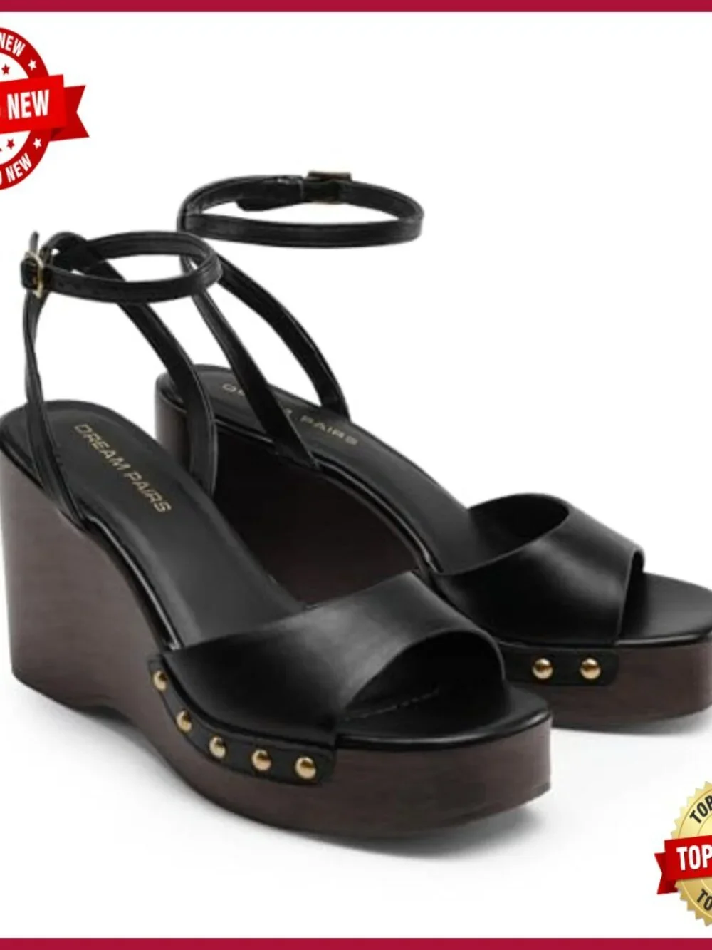 Wedge Sandals Platform Square Toe Ankle Strap Buckle Studded Dressy Summer